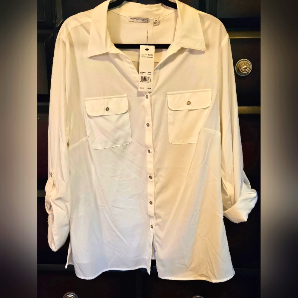 Notations Woman Light Polyester Button Down Adjustable Sleeves 2XL NWT
